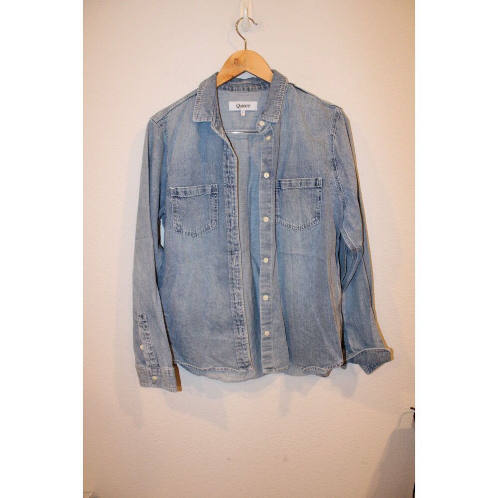 Quince size large 100% cotton denim button down shirt jacket shacket